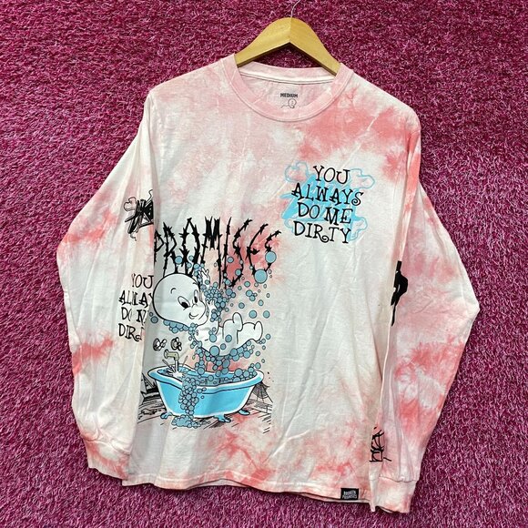 Broken Promises X Casper Do Me Dirty Bubble Bath Pink Tie Dye Long Sleeve T-Shir - Picture 3 of 5